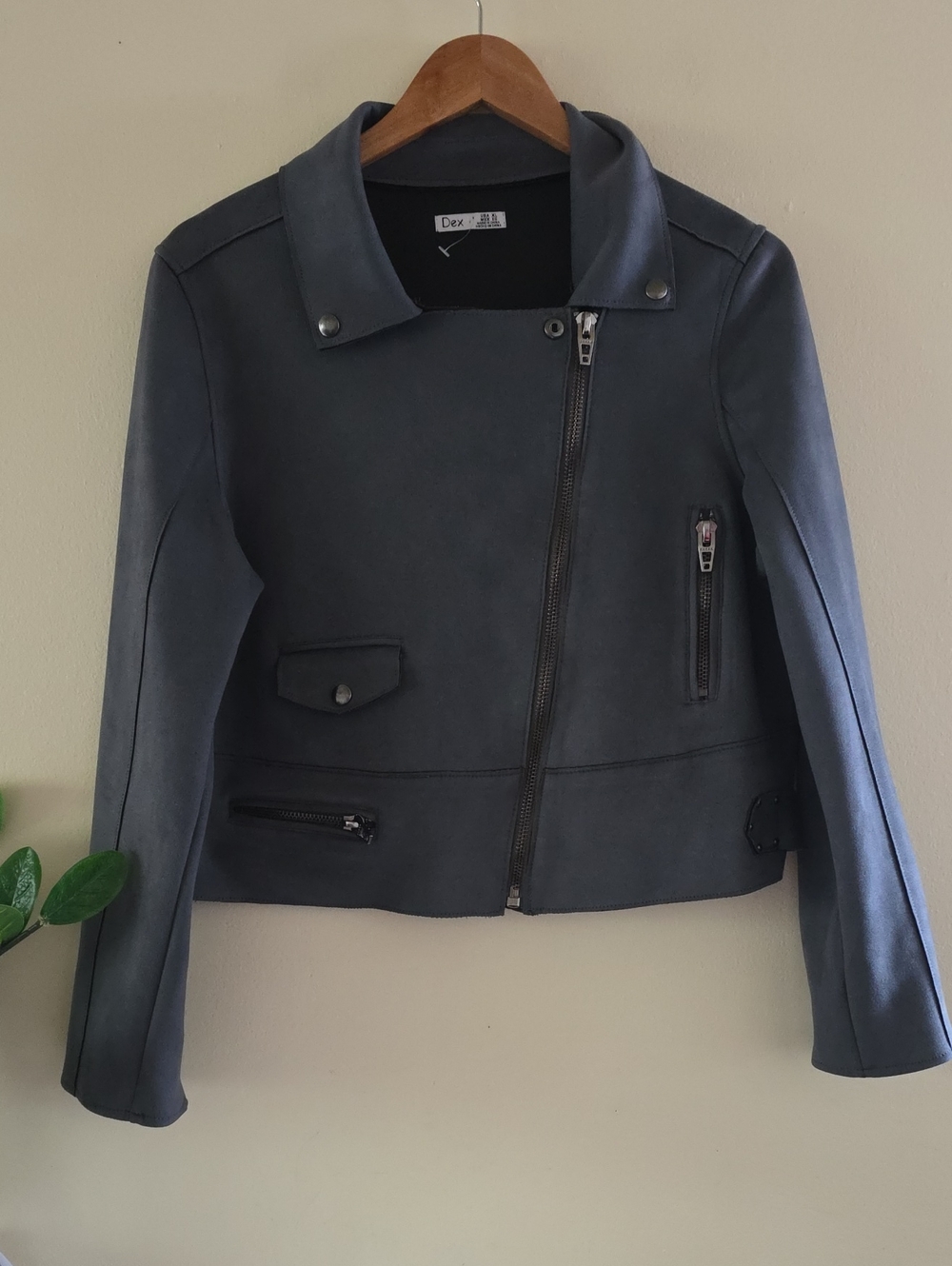 DEX Faux Suede Moto Cropped Jacket - Grey XL ( Like NEW)